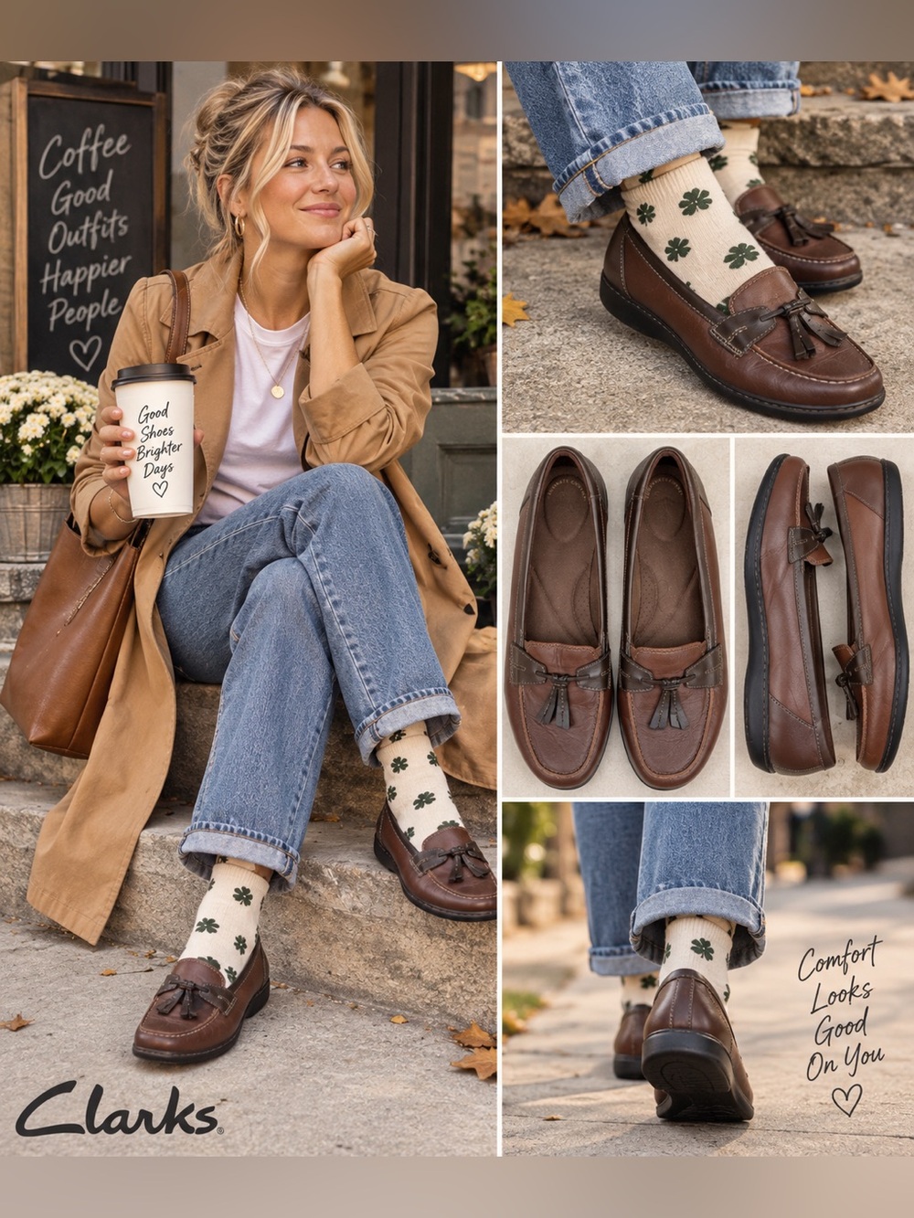Clarks Ashland Bubble Brown Leather Tassel Loafers Women’s 9.5 XW